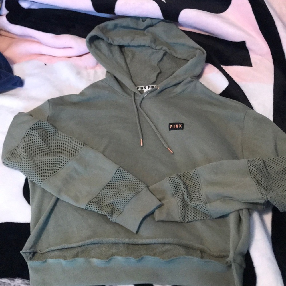 PINK Cropped Mesh Hoodie